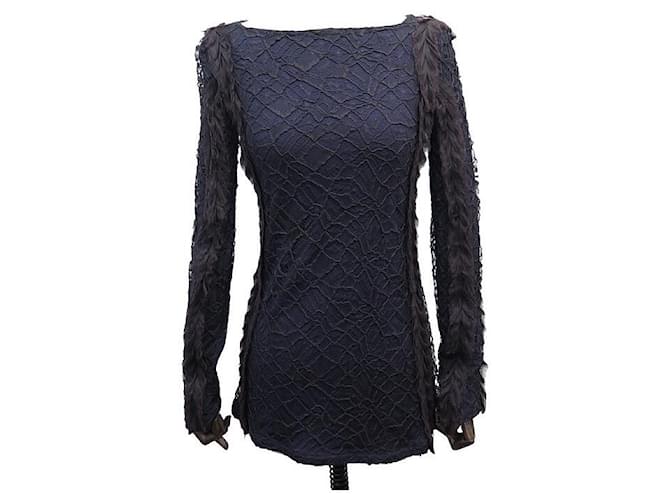 CHANEL P TUNIC DRESS44700 LONG LACE EMBROIDERY TOP XS 34 BLUE SHIRT Synthetic  ref.1239295