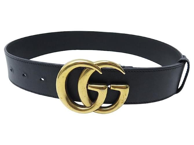 GUCCI lined G BUCKLE BELT 400593 70 CM BLACK LEATHER BLACK GG BUCKLE BELT  ref.1239302