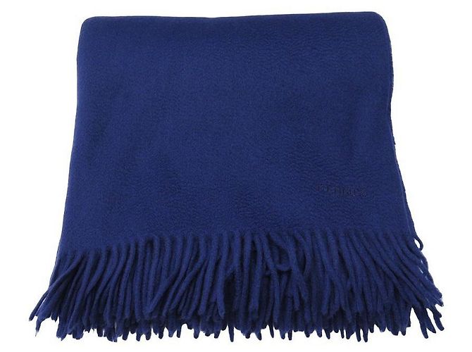 Hermès NEW HERMES PLAID CASHMERE WOOL BLUE CASHMERE WOOL BLANKET