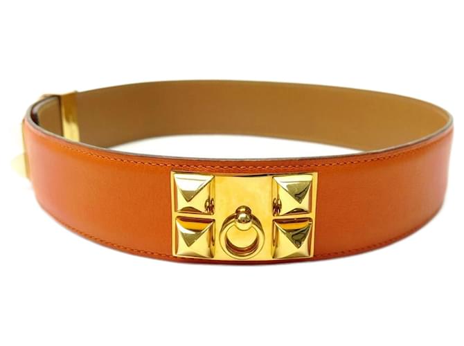 Hermès HERMES MEDOR BELT DOG COLLAR T65 ORANGE LEATHER + LEATHER BELT BOX  ref.1239310