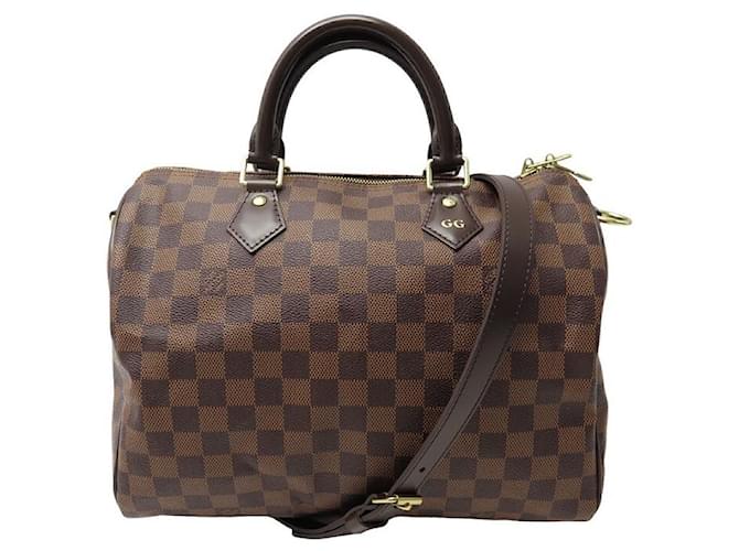 NEW LOUIS VUITTON SPEEDY HANDBAG 30 N41367 IN EBONY CHECKER BANDOULIER Brown Cloth  ref.1239315