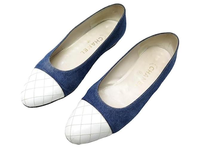 VINTAGE CHANEL BALLERINA SHOES 36.5 CANVAS DENIM LEATHER QUILTED SHOES Blue  ref.1239318