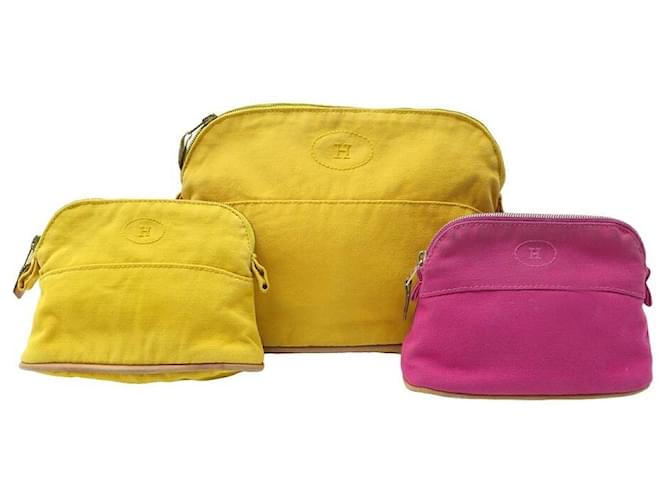 Hermès LOT HERMES 3 BOLIDE POUCHES IN PINK AND YELLOW CANVAS CANVAS POUCH CLUTCHS Cloth  ref.1239320