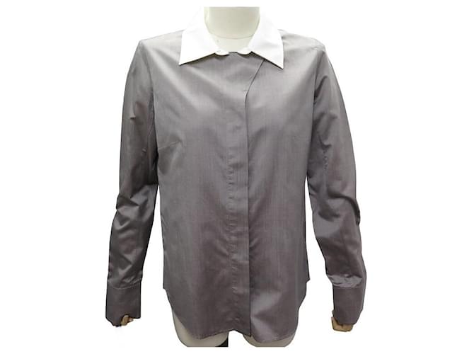 Céline CELINE BLOUSE WITH TRIOMPHE BUTTONS 20to87/1985 M 38 GRAY SILK HIGH SLIK TOP Grey  ref.1239335