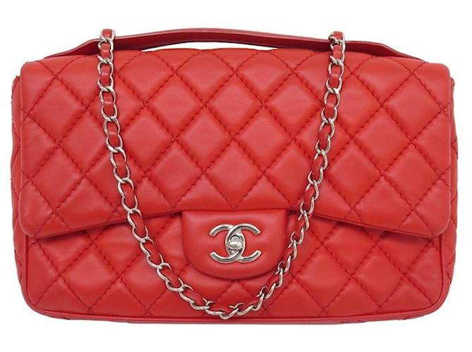 CHANEL TIMELESS HANDBAG EASY CARRY JUMBO RED QUILTED LEATHER HAND BAG  ref.1239346