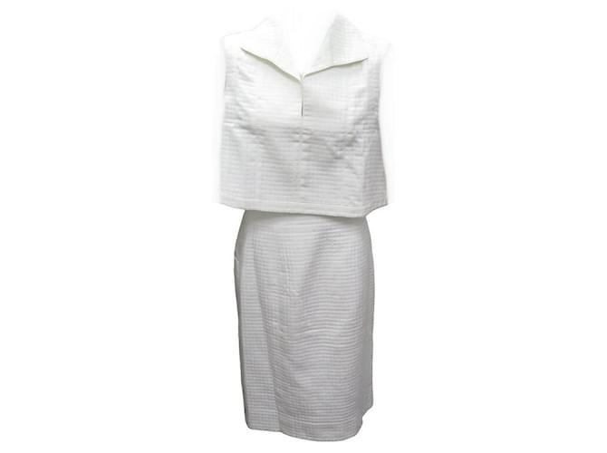Hermès HERMES QUILTED WHITE COTTON TOP + SKIRT SET M 40 WHITE TOP SKIRT  ref.1239348