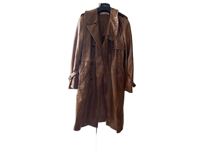 Marni trench-coat en cuir verni Cognac  ref.1239377