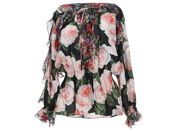 Dolce & Gabbana Seiden Volant Bluse Schwarz