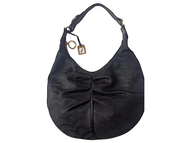 Demi Jour Fendi Handbags Black Leather Cloth  ref.1239651