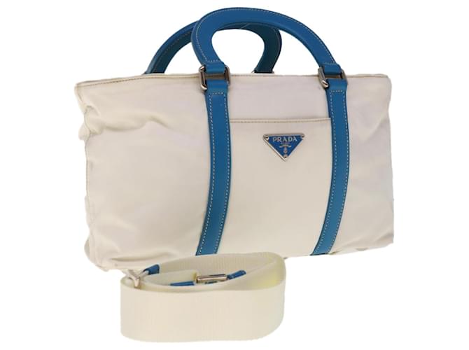 Prada Hand Bag Nylon 2way White Blue Auth 65542  ref.1239805