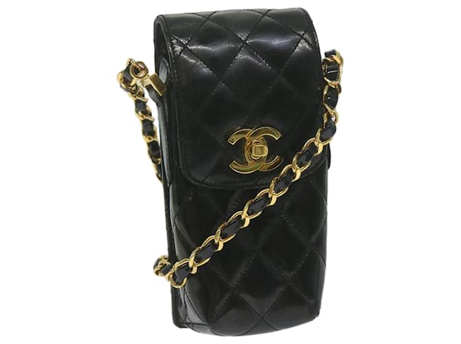 CHANEL Matelasse Chain Shoulder Bag Patent leather Black CC Auth bs11765  ref.1239836