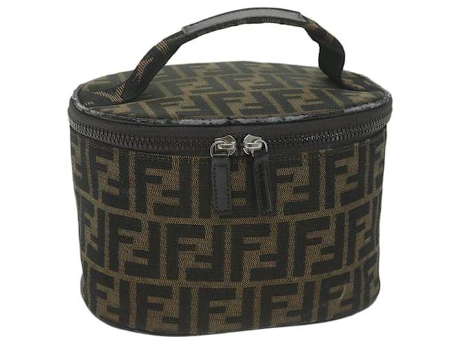 FENDI Zucca Canvas Vanity Pouch Marron Noir Auth bs11627 Toile  ref.1239840