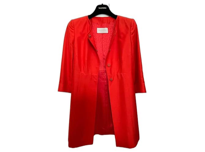 Valentino Coats, Outerwear Red Silk  ref.1240085