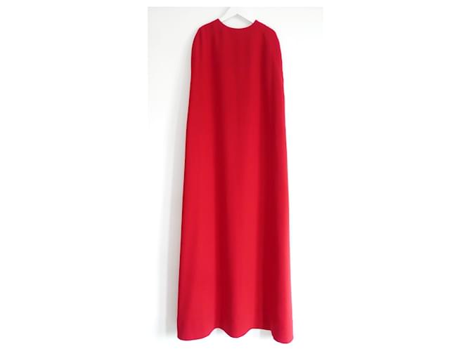 Valentino Red Cape Gown Dress Silk  ref.1240153