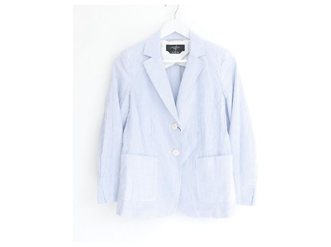 Weekend Max Mara Veste blazer en seersucker rayé Weekend MaxMara Bleu clair
