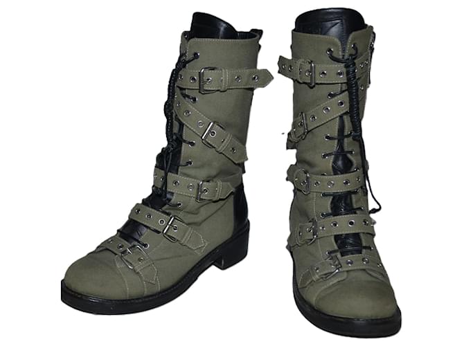 Giuseppe Zanotti Short boots Black Khaki Leather Cloth  ref.1240170