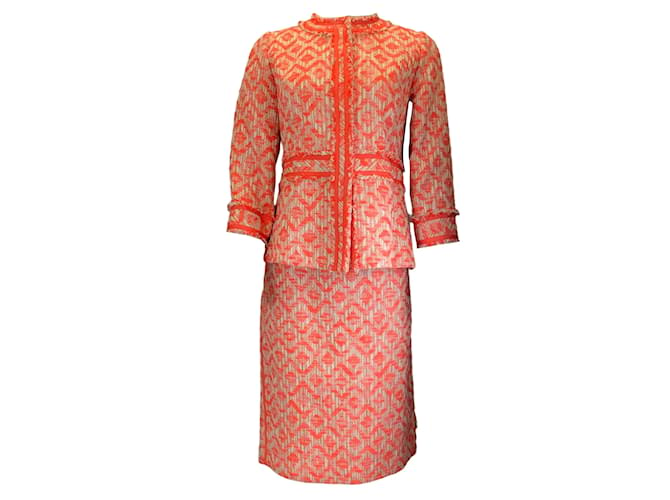 Autre Marque Lafayette 148 New York Orange / ivory / Tan Cotton Tweed Jacket and Skirt Two-Piece Set  ref.1240232