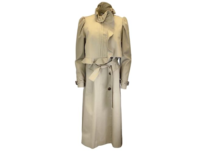 Preen by Thornton Bregazzi Trench-coat en sergé de coton à volants kaki beige  ref.1240234