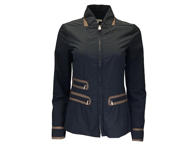 Agnona Black / Brown Leather Trimmed Full Zip Jacket Polyester  ref.1240236