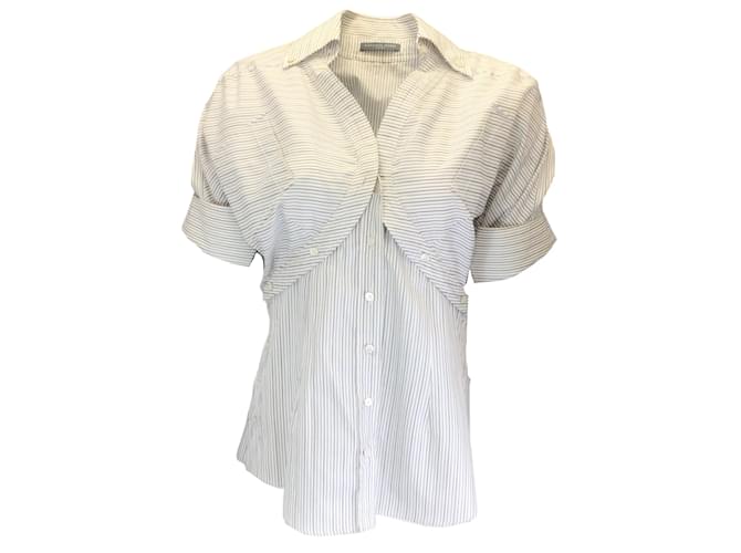 Alexander McQueen White / Black Striped Short Sleeved Cotton Button-down Blouse  ref.1240243
