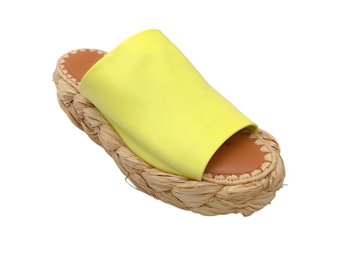 Sandálias deslizantes de couro amarelo e ráfia Robert Clergerie  ref.1240249