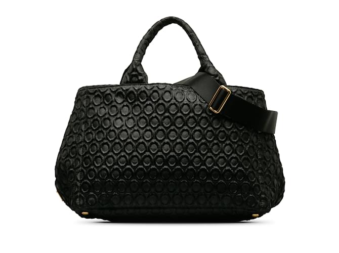 Bolso satchel Canapa bordado de Prada negro Lienzo  ref.1240278