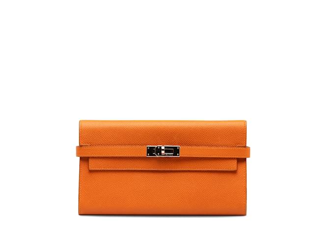 Orangefarbene Hermès-Epsom-Klassiker-Kelly-Geldbörse Leder  ref.1240290