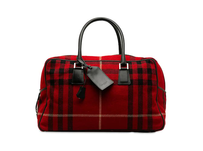 Red Burberry Wool House Check Overnight Bag  ref.1240292