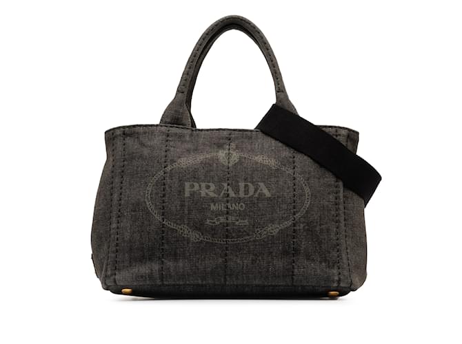 Bolso satchel vaquero negro con logo Prada Canapa Juan  ref.1240300