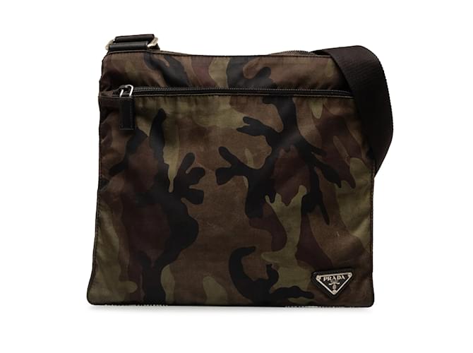 Brown Prada Tessuto Camouflage Crossbody Bag Leather  ref.1240318