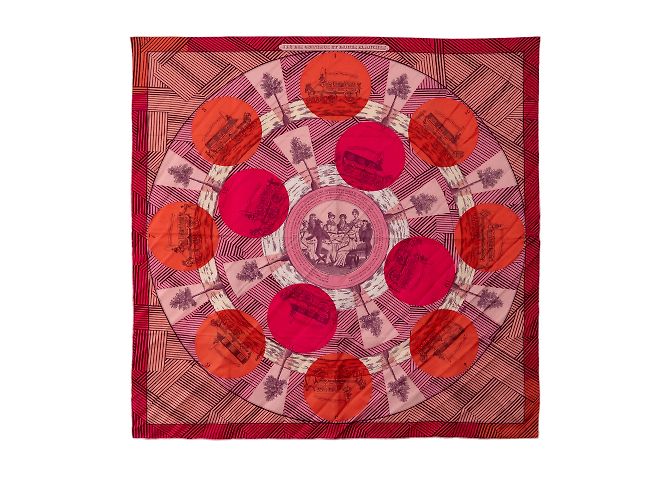 Hermès Sciarpe di seta rosa Hermes Jeu des Omnibus Remix