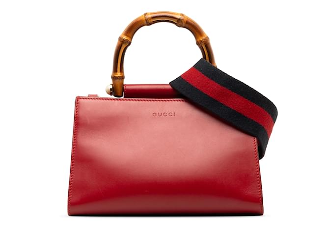 Red Gucci Mini Bamboo Nymphaea Satchel Leather  ref.1240330