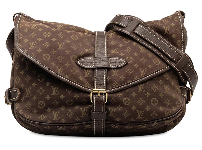 Mini Lin Saumur monogramma marrone Louis Vuitton 30 Tessuto Crossbody Bag Pelle  ref.1240334