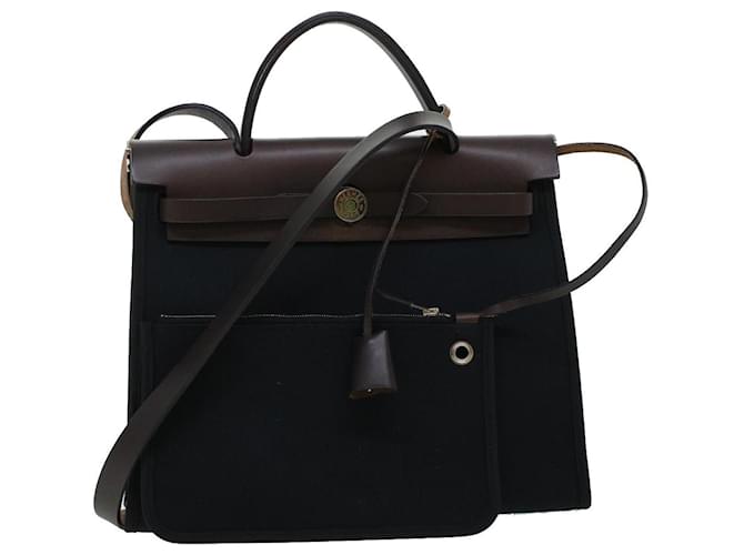 Hermès HERMES Herbag Zip PM Bolso de mano Lona 2manera Black Auth soy4398 Negro Lienzo  ref.1240554