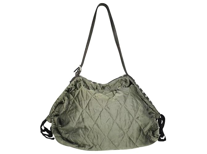 Marni Dark Green Quilted Fabric Tote Leather  ref.1240571