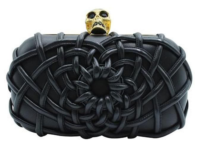 Alexander Mcqueen Black Braided Box Clutch with Skull Leather  ref.1240580
