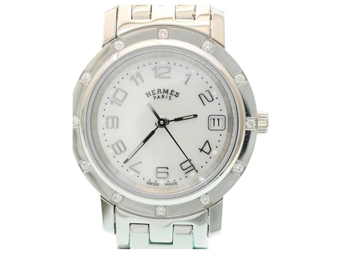 Reloj Hermès 12 Piedras de diamante Tono plateado Inoxidable Auth 18908UNA Metálico Metal  ref.1240592