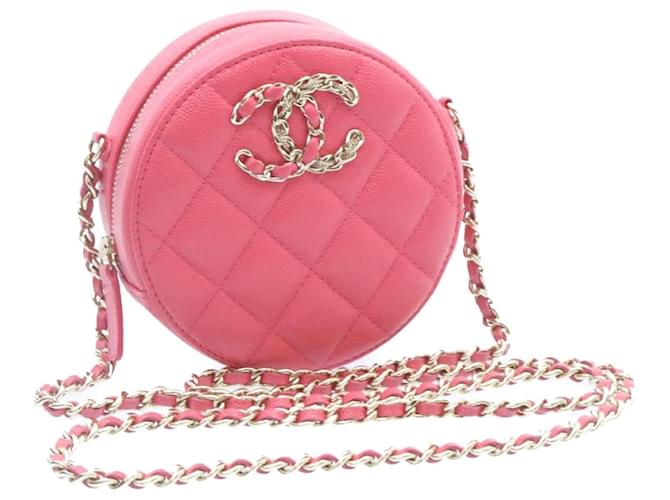 CHANEL Matelasse Caviar Skin Chain Shoulder Bag Pink CC Auth 23651A Leather  ref.1240601