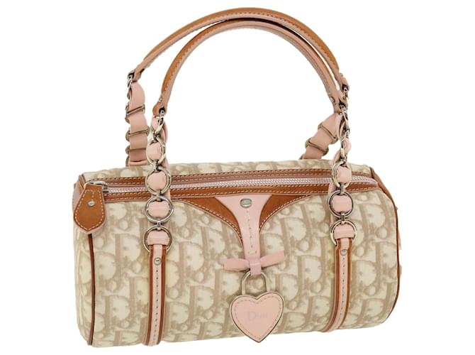 Bolsa de mão romântica Christian Dior trotter rosa bege 02-BO-0027 auth 35934 Marrom Sintético Leatherette  ref.1240609