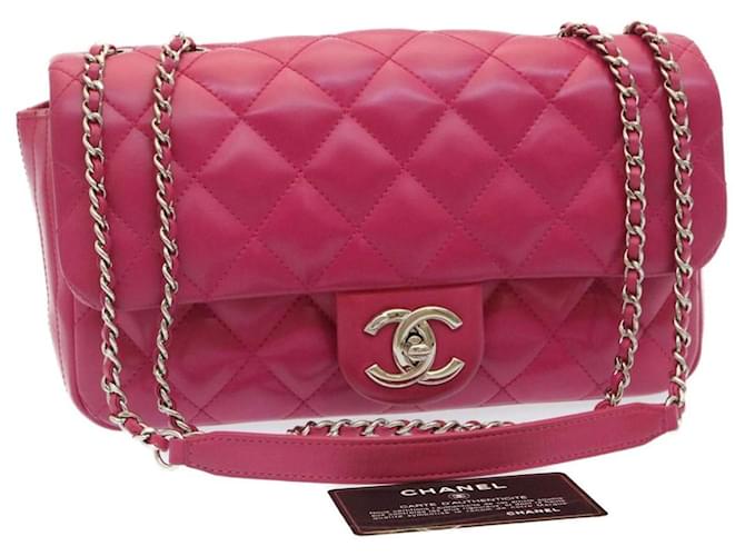 CHANEL Matelasse Coco Rain Double Chain Shoulder Bag Lamb Skin Pink Auth 29191A Leather  ref.1240621