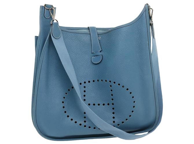 Hermès HERMES Leather Evelyn sizeM Shoulder Bag Blue Auth am2542ga  ref.1240624