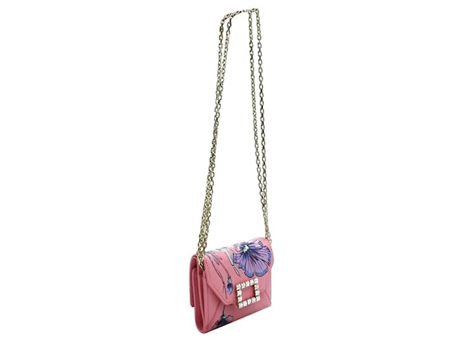 Roger Vivier Rosa kompakte Geldbörse/ Mini-Schultertasche mit Kette Pink Leder  ref.1240628