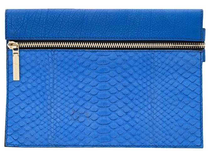 Victoria Beckham Moonshine Phyton Clutch Blue Leather  ref.1240638