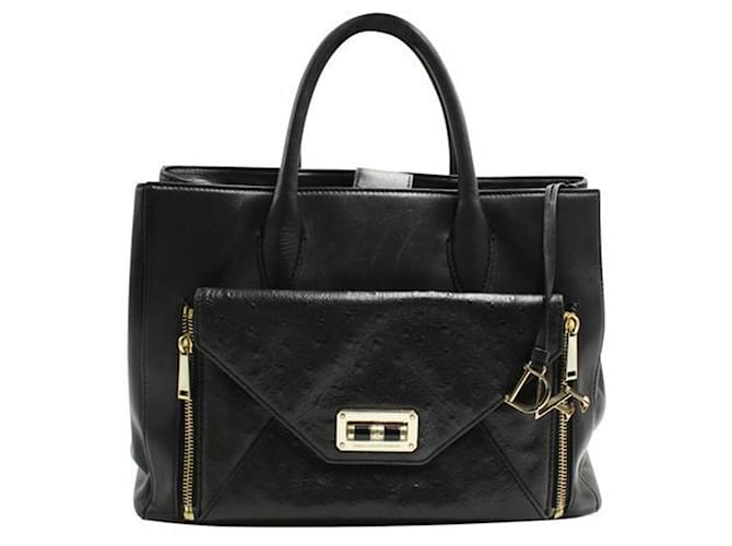 Diane Von Furstenberg Black leather / Ostrich Tote Bag with Golden Hardware  ref.1240652