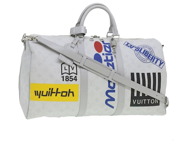 Louis Vuitton Monogram Keepall Bandouliere 50 Boston Tasche Weiß M44643 LV 37882EIN Leinwand  ref.1240705