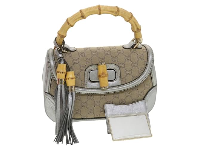 GUCCI GG Canvas Bamboo Hand Bag Beige Silver 254884 Auth yk6106 Brown Cloth  ref.1240706