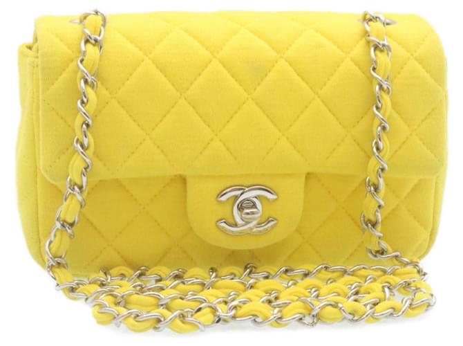 CHANEL Matelasse Chain Flap Shoulder Bag Turn Lock Yellow CC Auth 34513A Cotton  ref.1240707