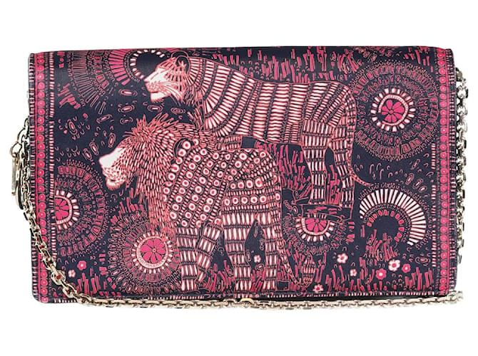 Christian Dior Carteira multicolor com padrão safari e corrente Multicor Couro  ref.1240712