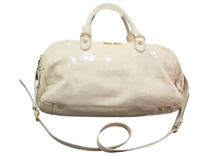 Miu Miu Bowling-Tasche aus Lackleder mit Croc-Prägung Weiß Roh  ref.1240734
