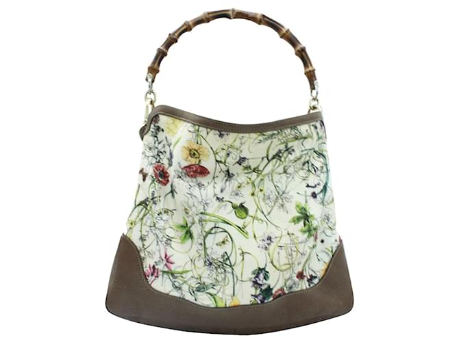 Gucci Bamboo Tote Canvas with Floral Print Leather  ref.1240738
